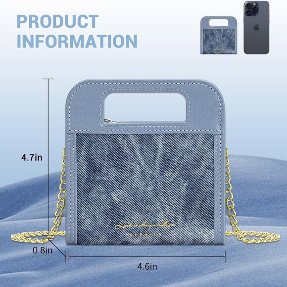 Wallet for Women, Small Bifold Wallet, PU leather with Denim Texture with Zipper - Picture 3 of 6